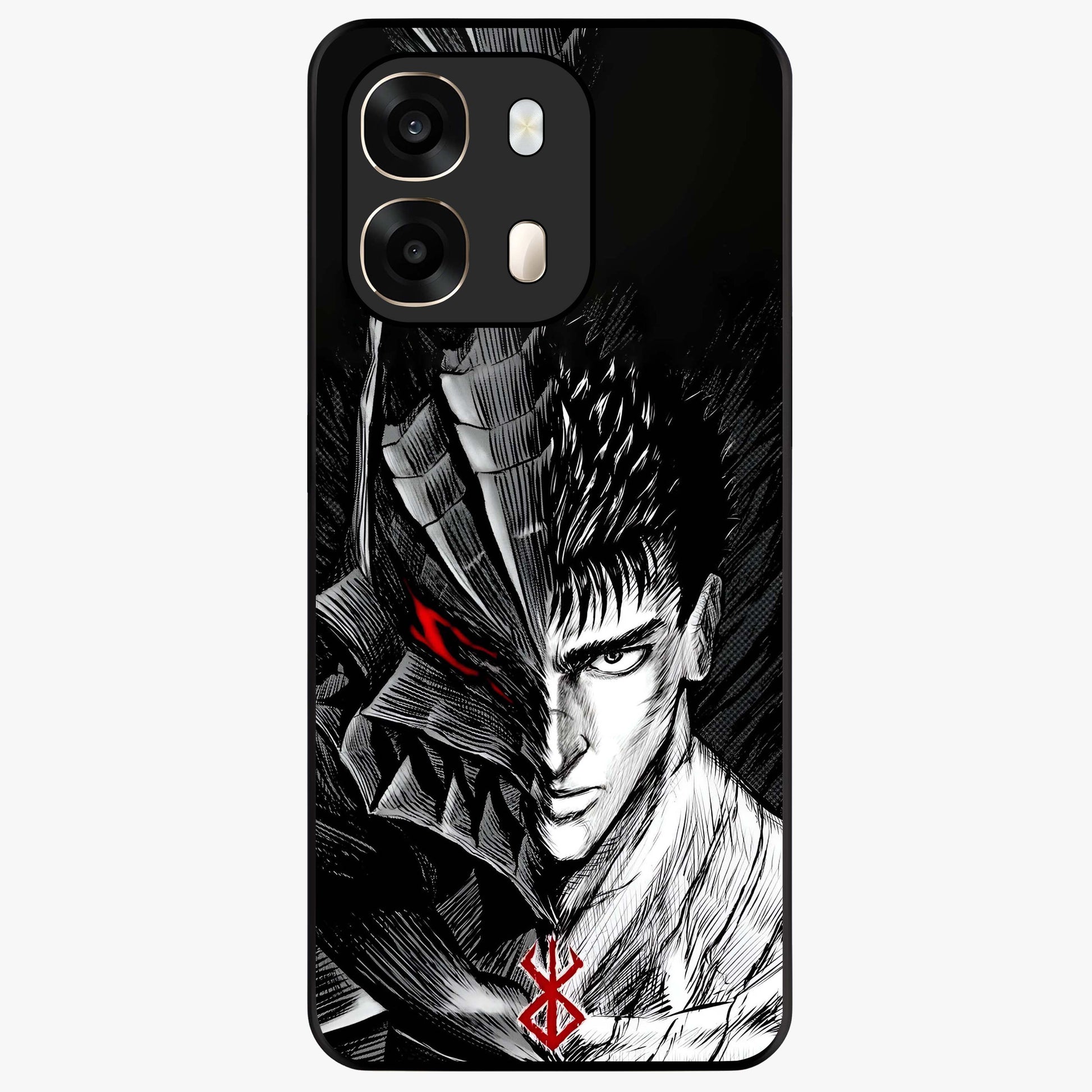 Berserker Blood Oath Glass Case showing flat back view with fierce warrior inspired artwork and glossy glass finish.