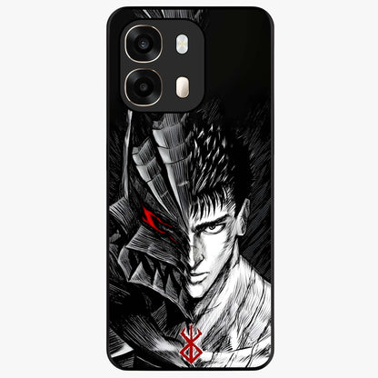Berserker Blood Oath Glass Case showing flat back view with fierce warrior inspired artwork and glossy glass finish.