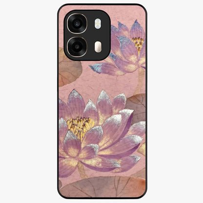 Blossom Mist Lotus Glass Case showing flat back view with serene lotus blossom artwork and glossy glass finish.