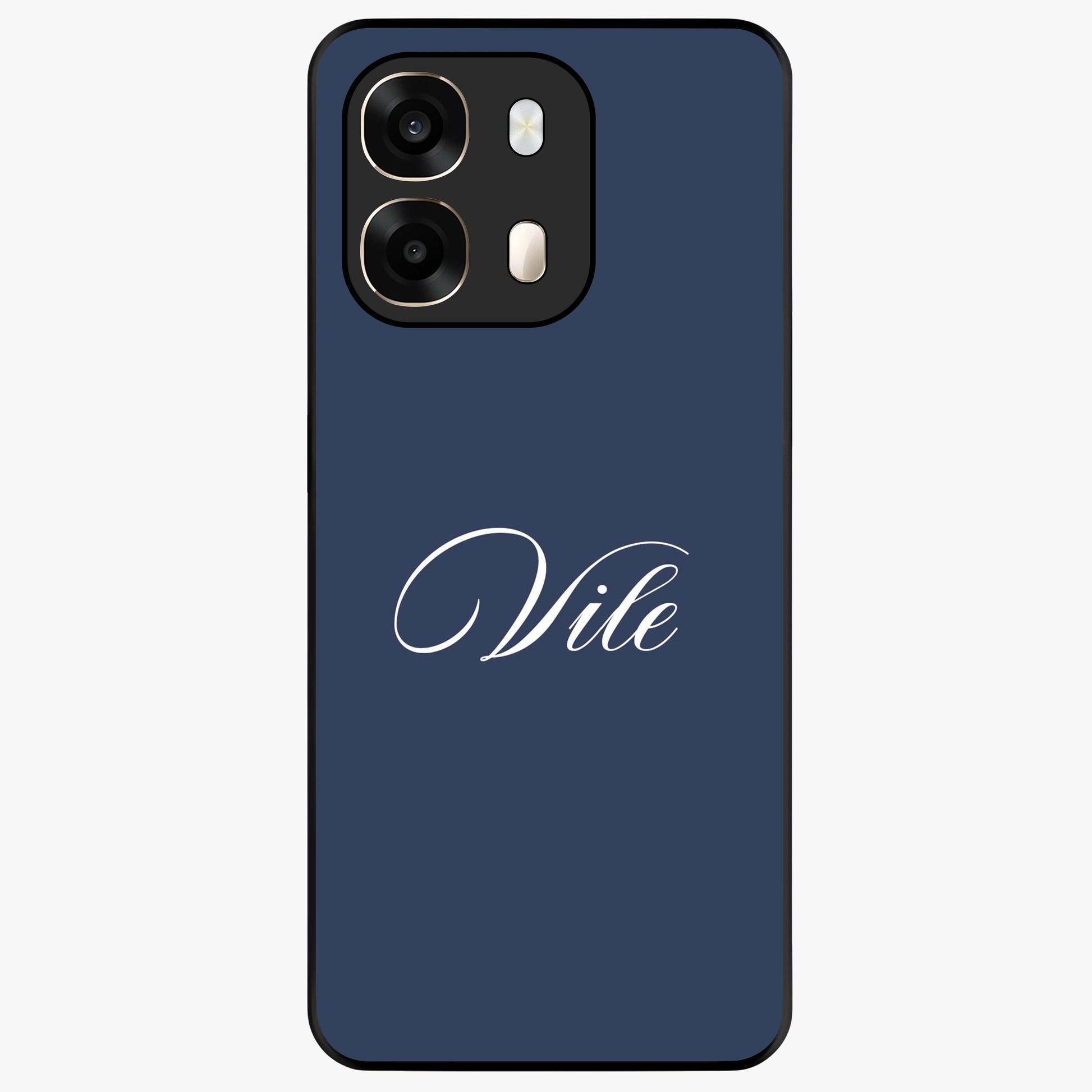 Blue Background Personalized Custom Name Glass Case showing flat back view with minimal blue background and custom name design.