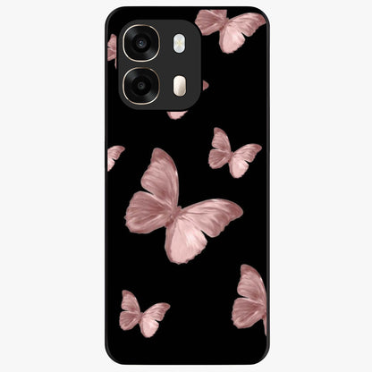 Butterfly Pattern Glass Case showing flat back view with elegant butterfly pattern artwork and glossy glass finish.
