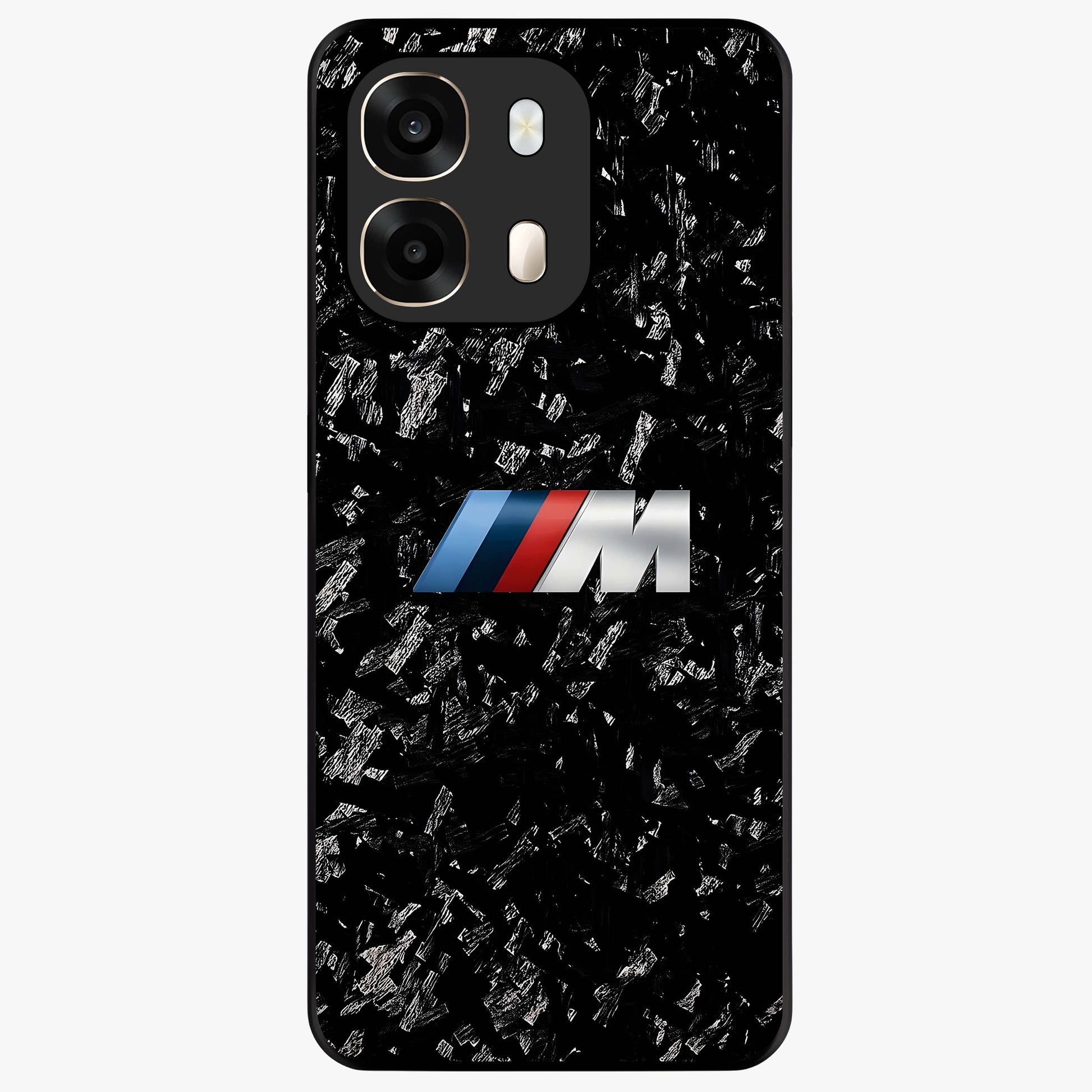 Carbon Speed Mark Glass Case showing flat back view with sporty carbon pattern artwork and glossy glass finish.