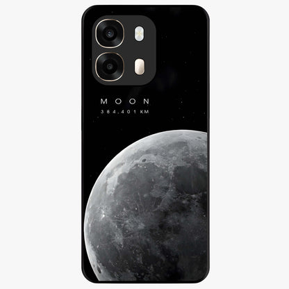 Cosmic Moon Glow Glass Case showing flat back view with glowing moon artwork and glossy glass finish.