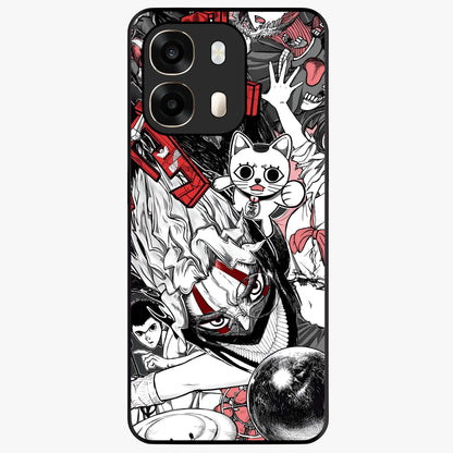 Crimson Chaos Panel Glass Case showing flat back view with bold crimson abstract artwork and glossy glass finish.