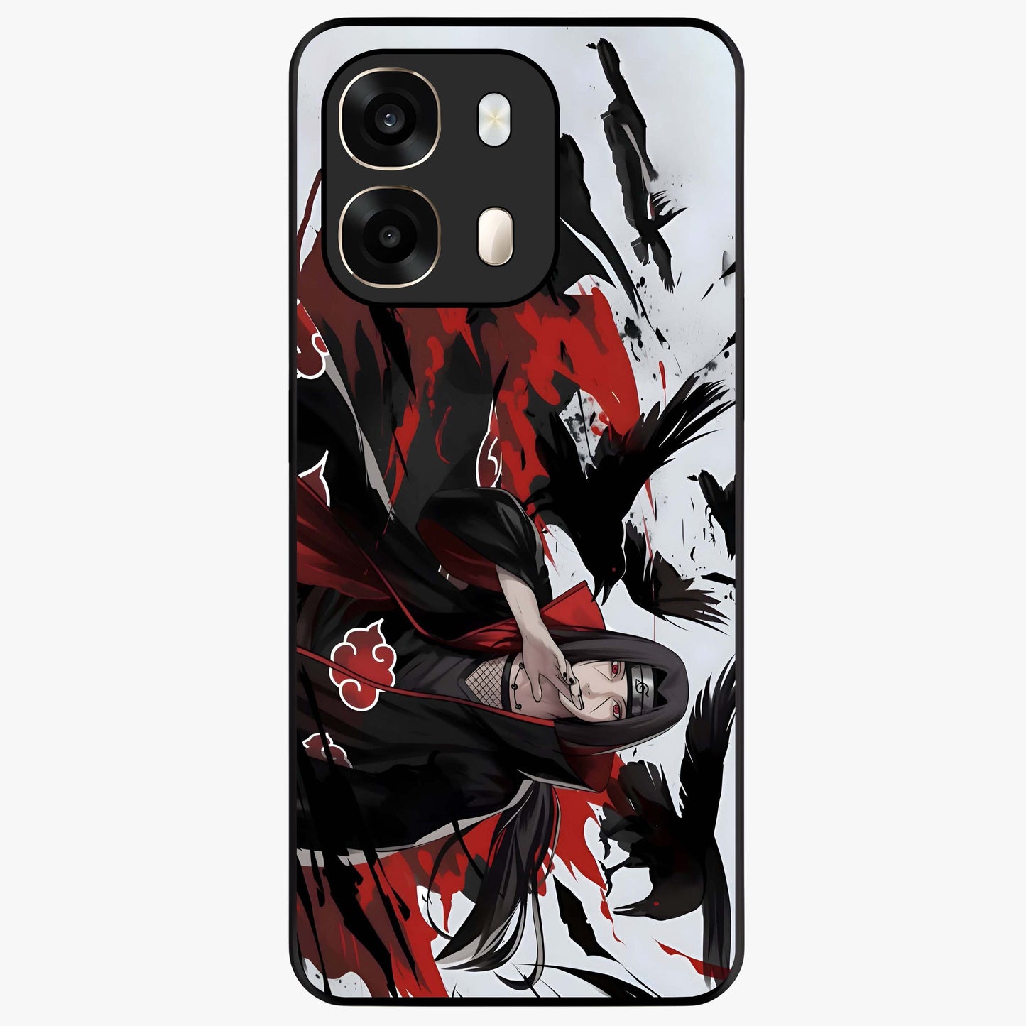 Crimson Crow Illusion Glass Case showing flat back view with artistic crow illusion artwork and glossy glass finish.