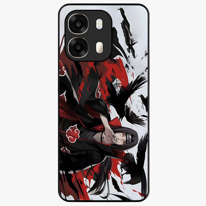 Crimson Crow Illusion Glass Case showing flat back view with artistic crow illusion artwork and glossy glass finish.