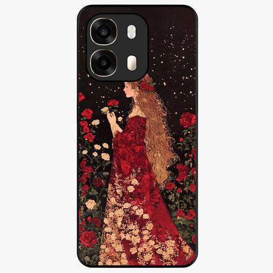 Crimson Dreams Glass Case showing flat back view with dreamy crimson artwork and glossy glass finish.