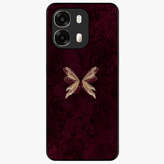 Crimson Fade Butterfly Glass Case showing flat back view with fading butterfly artwork and glossy glass finish.