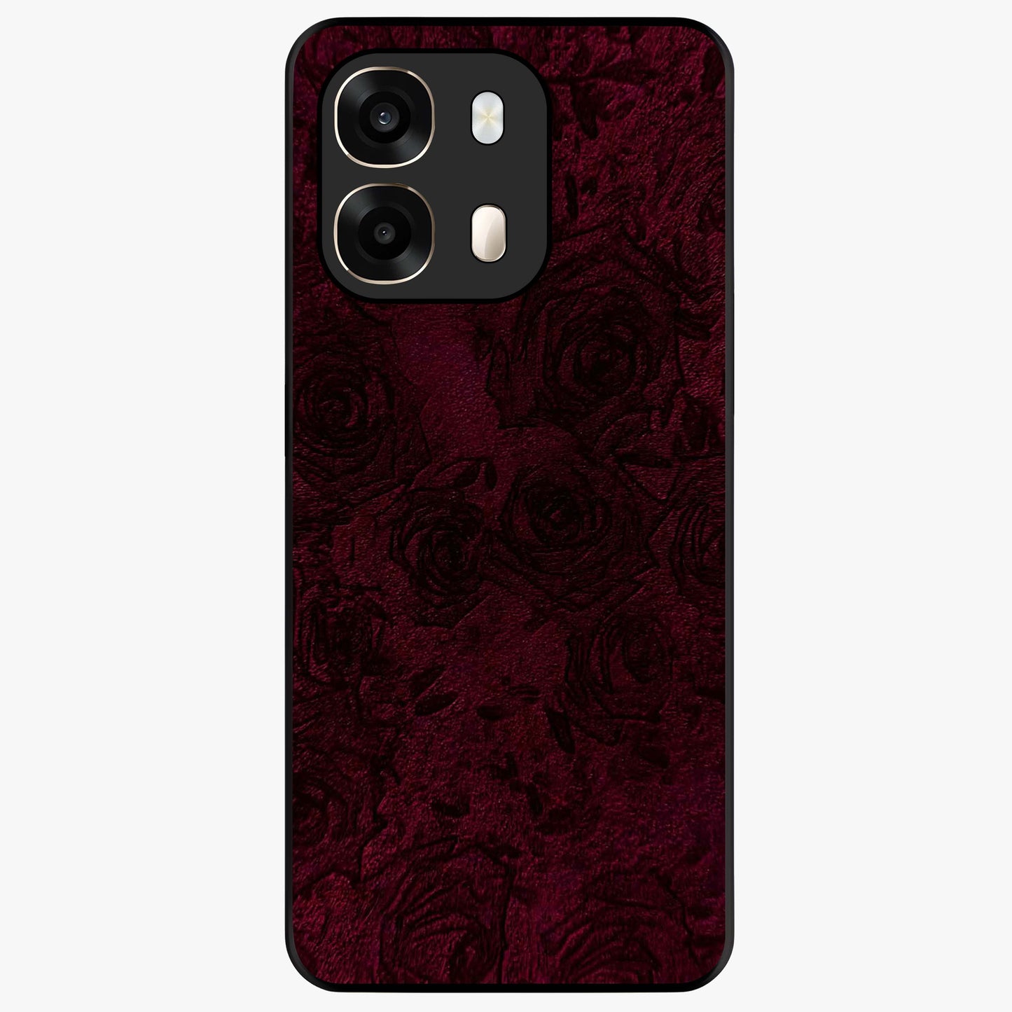 Crimson Fade Flow Glass Case showing flat back view with flowing crimson gradient artwork and glossy glass finish.