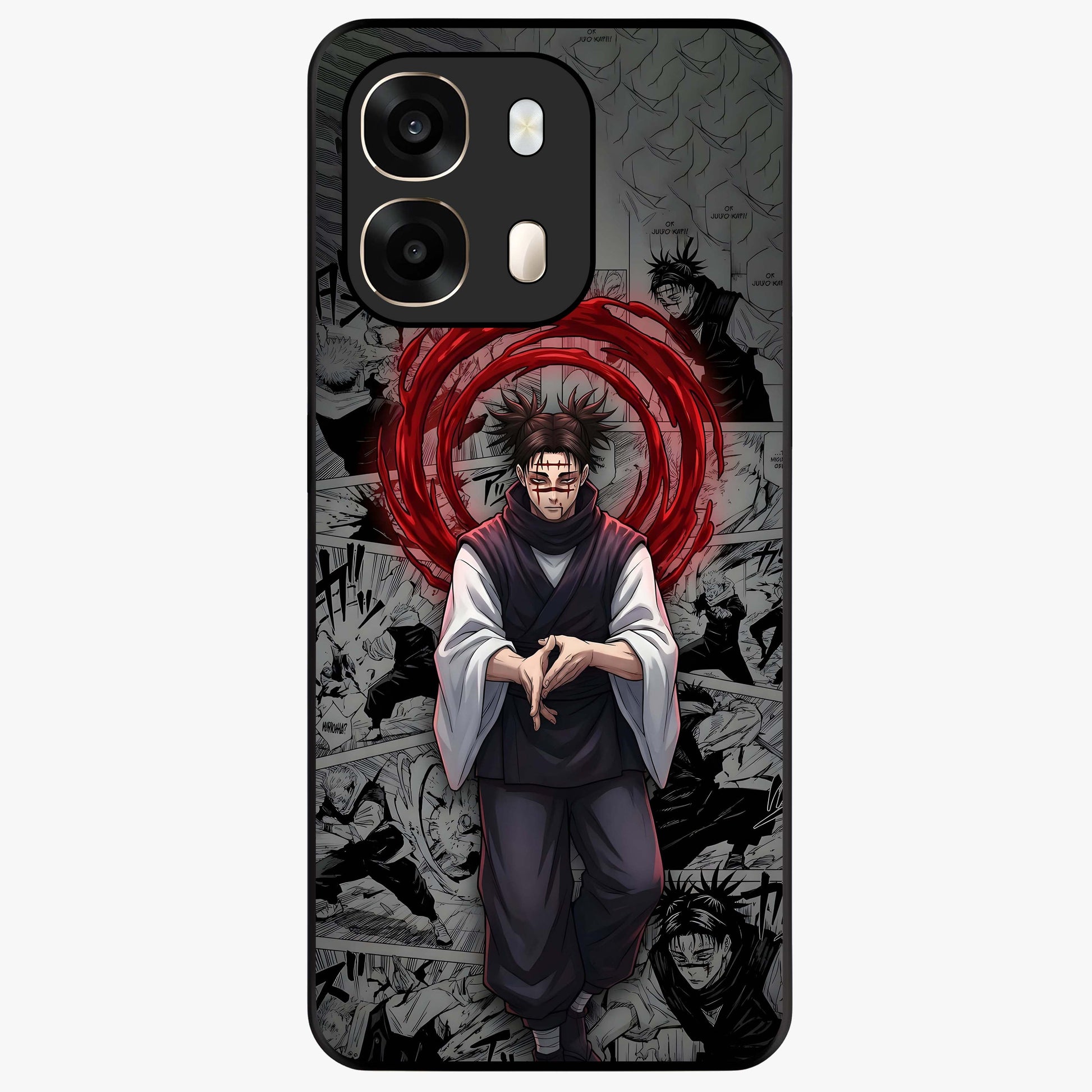 Cursed Ritual Ascension Glass Case showing flat back view with dark ritual themed artwork and glossy glass finish.