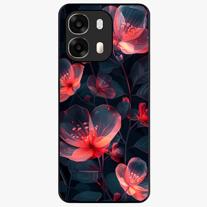 Dark Shade of Flower Glass Case showing flat back view with elegant dark floral artwork and glossy glass finish.
