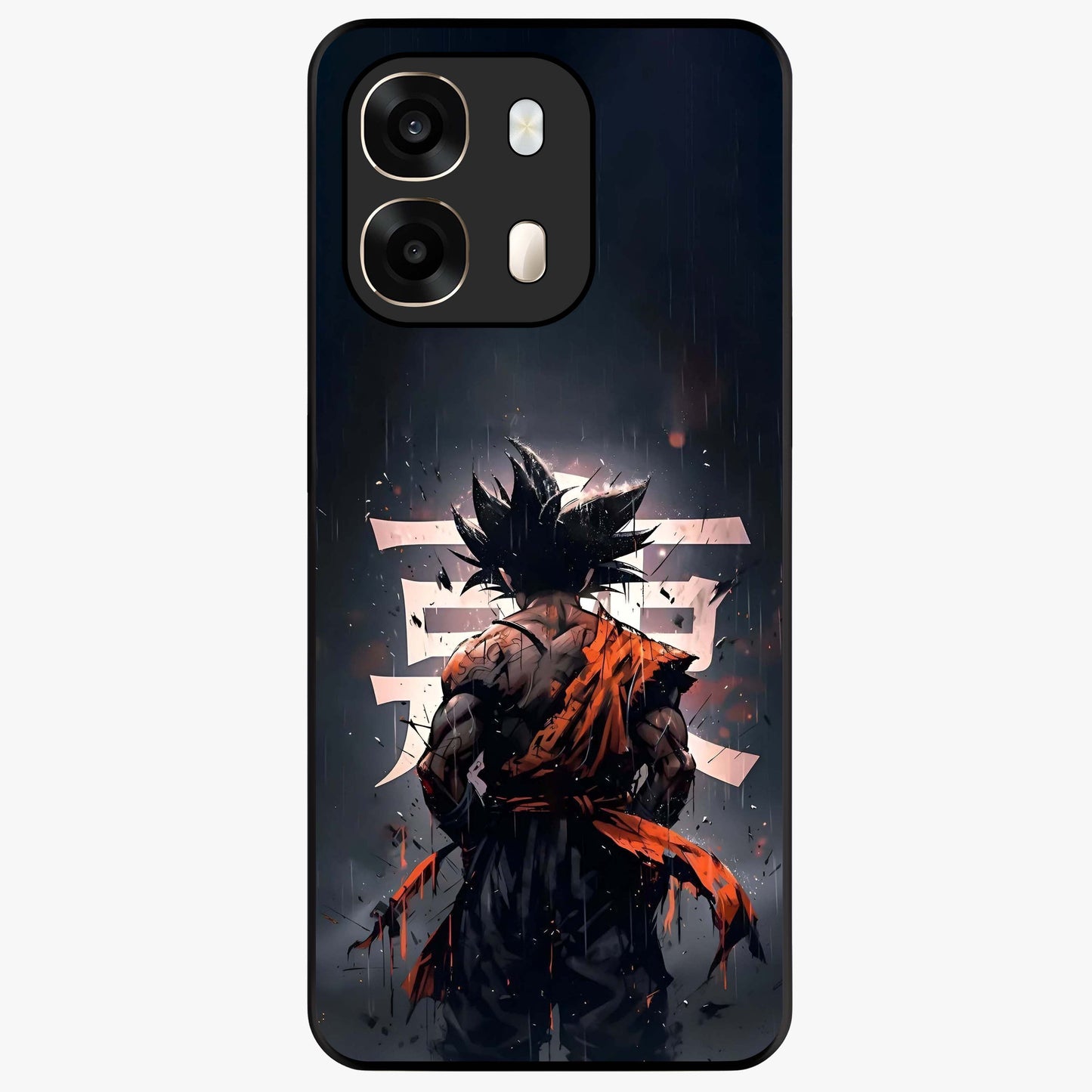 Dark Warrior In Rain Glass Case showing flat back view with warrior artwork in rainy atmosphere and glossy glass finish.