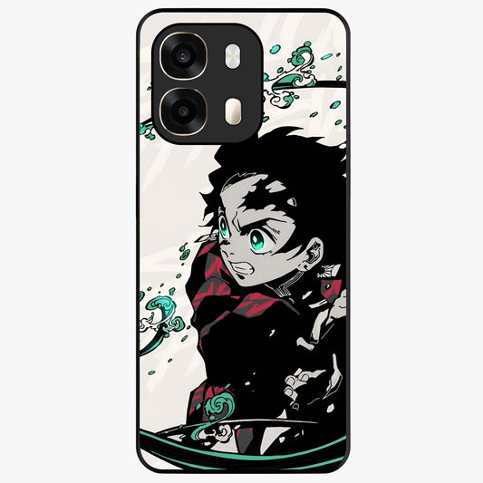 Demon Slayer Glass Case showing flat back view with bold anime inspired artwork and glossy glass finish.