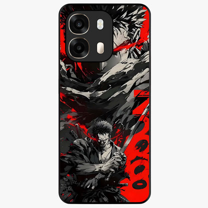 Demon Sword Resolve Glass Case showing flat back view with fierce sword warrior artwork and glossy glass finish.