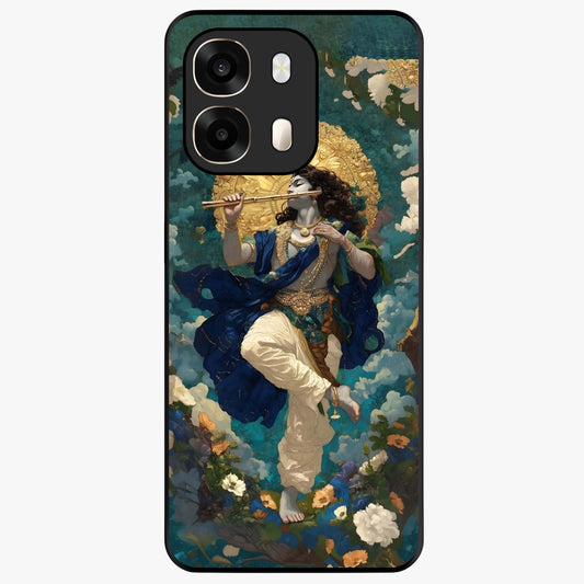 Divine Krishna Art Glass Case showing flat back view with Lord Krishna artwork and glossy glass finish.