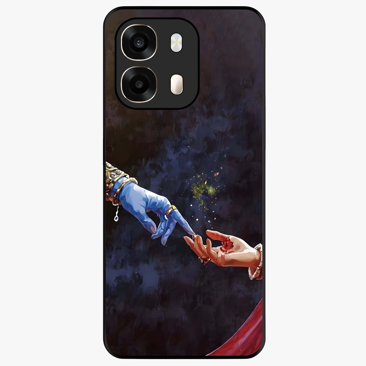 Divine Touch Eternal Glass Case showing flat back view with spiritual themed artwork and glossy glass finish.