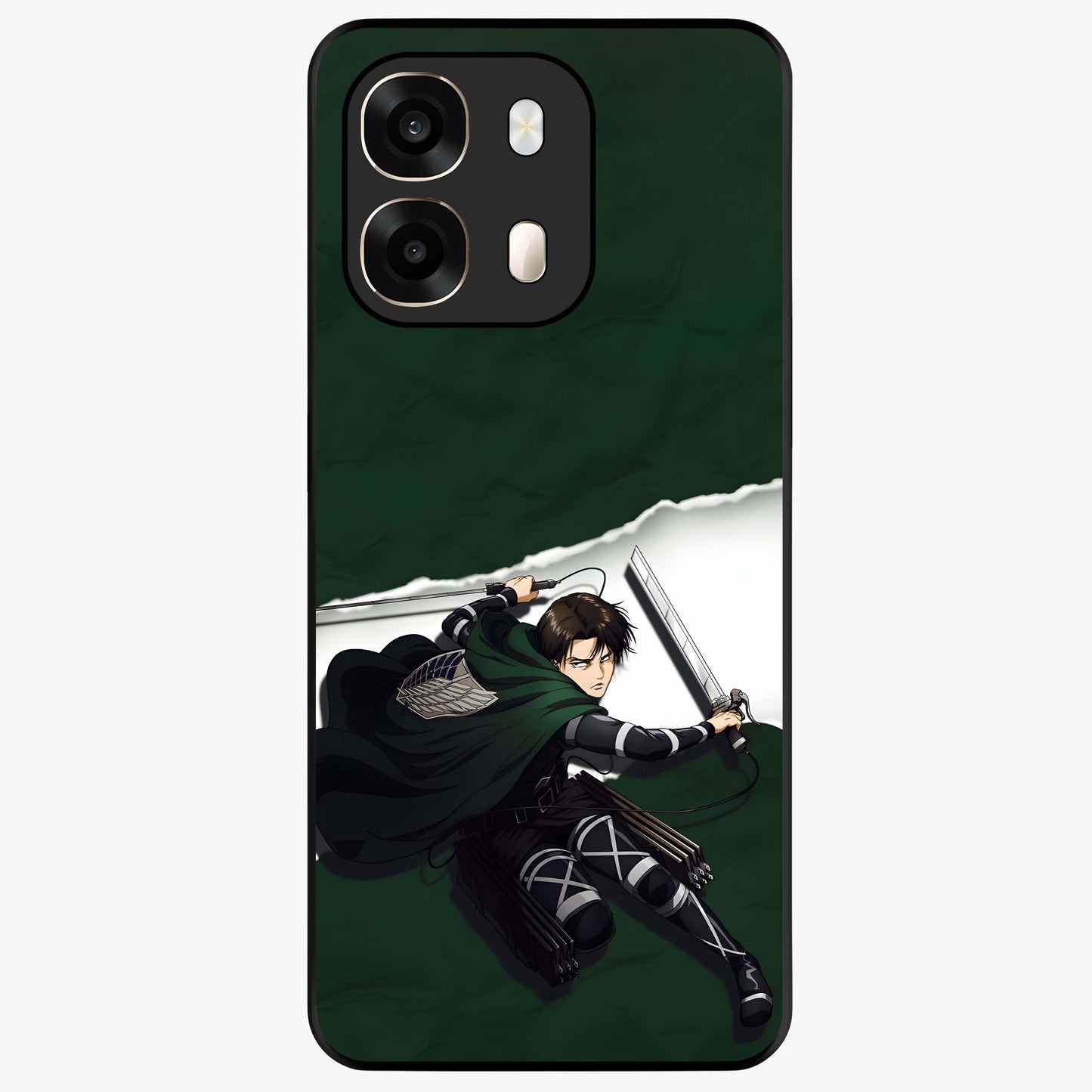 Emerald War Vanguard Glass Case showing flat back view with powerful warrior themed artwork and glossy glass finish.