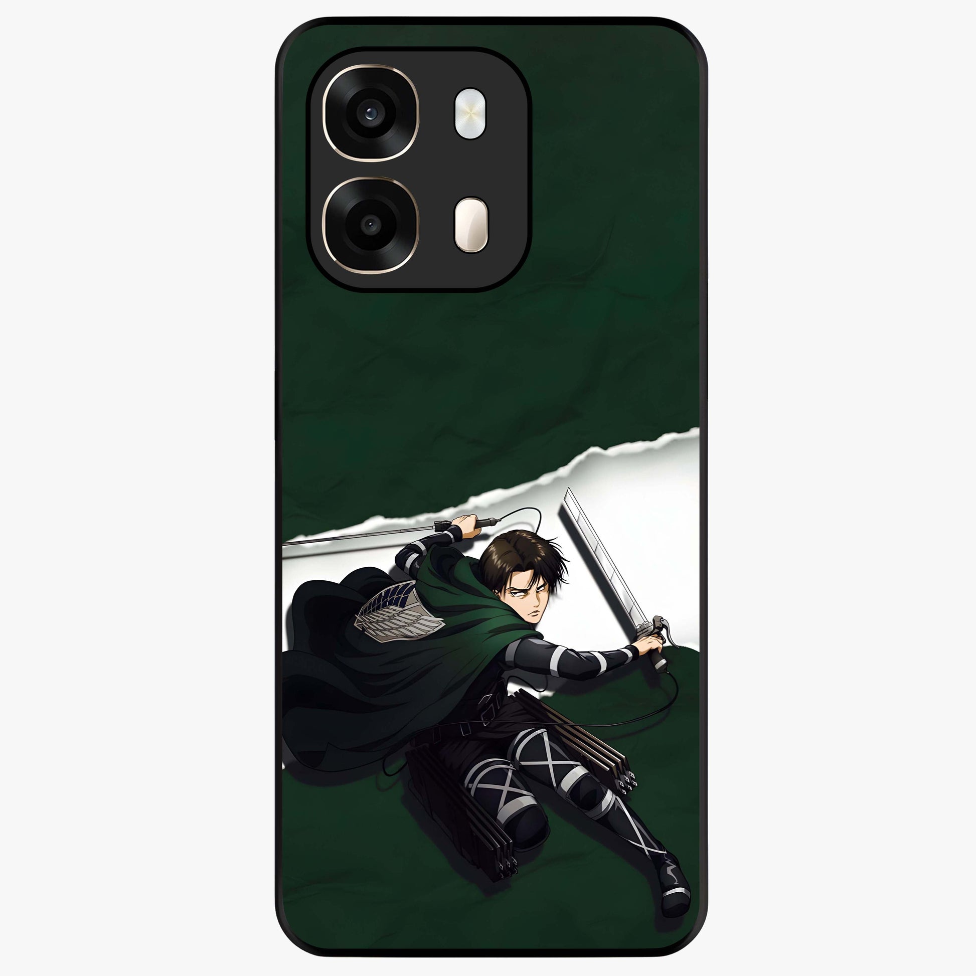 Emerald War Vanguard Glass Case showing flat back view with powerful warrior themed artwork and glossy glass finish.