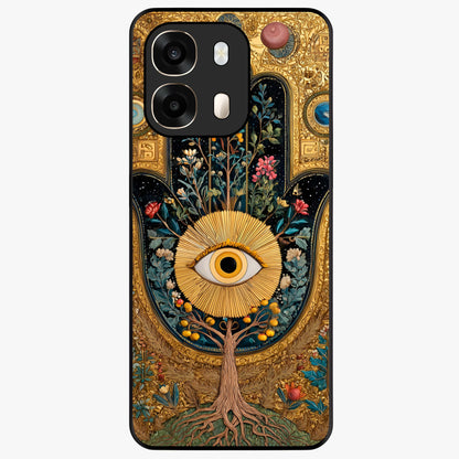 Ethereal Evil Eye Glass Case showing flat back view with mystical evil eye artwork and glossy glass finish.
