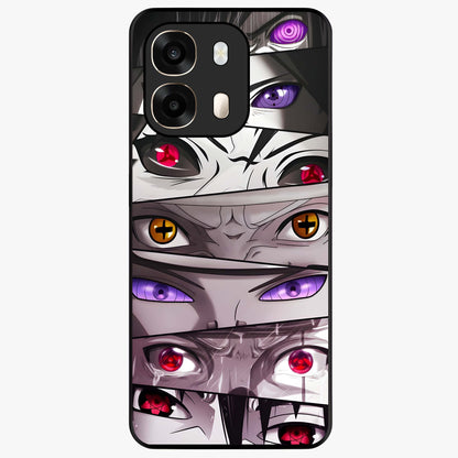 Eyes of Destiny Glass Case showing flat back view with striking eye themed artwork and glossy glass finish.