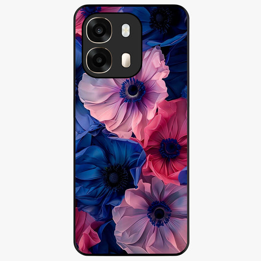 Flower Paper Art Pattern Glass Case showing flat back view with paper cut style floral artwork and glossy glass finish.