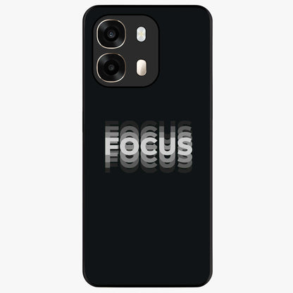 Focus Mode On Glass Case showing flat back view with bold motivational typography design and glossy glass finish.