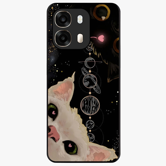 Galactic Cat Glass Case showing flat back view with cosmic cat artwork and glossy glass finish.