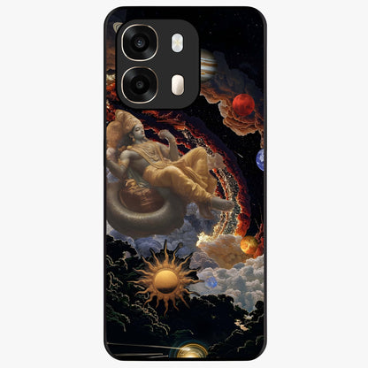 Galactic Divine God Glass Case showing flat back view with divine cosmic themed artwork and glossy glass finish.