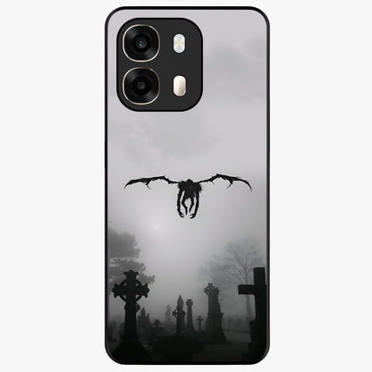 Graveyard Shadow Descent Glass Case showing flat back view with dark graveyard themed artwork and glossy glass finish.