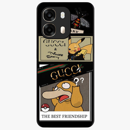 Gucci Play Mashup Glass Case showing flat back view with luxury inspired graphic artwork and glossy glass finish.