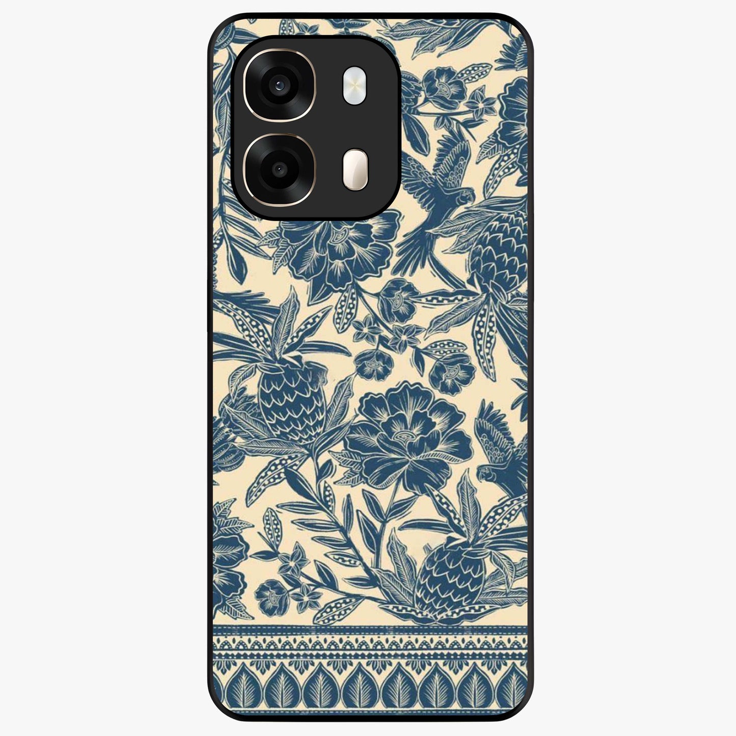 Heirloom Wild Bloom Glass Case showing flat back view with vintage inspired wild flower artwork and glossy glass finish.