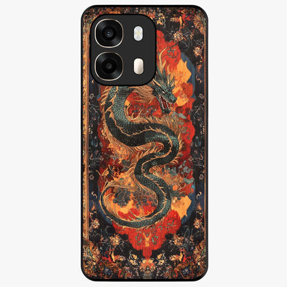 Inferno Dragon Soul Glass Case showing flat back view with fiery dragon artwork and glossy glass finish.