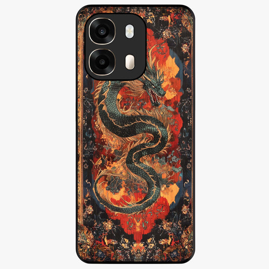 Inferno Dragon Soul Glass Case showing flat back view with fiery dragon artwork and glossy glass finish.