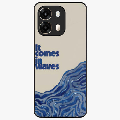 It Comes In Waves Quote Glass Case showing flat back view with inspirational wave themed quote artwork and glossy glass finish.
