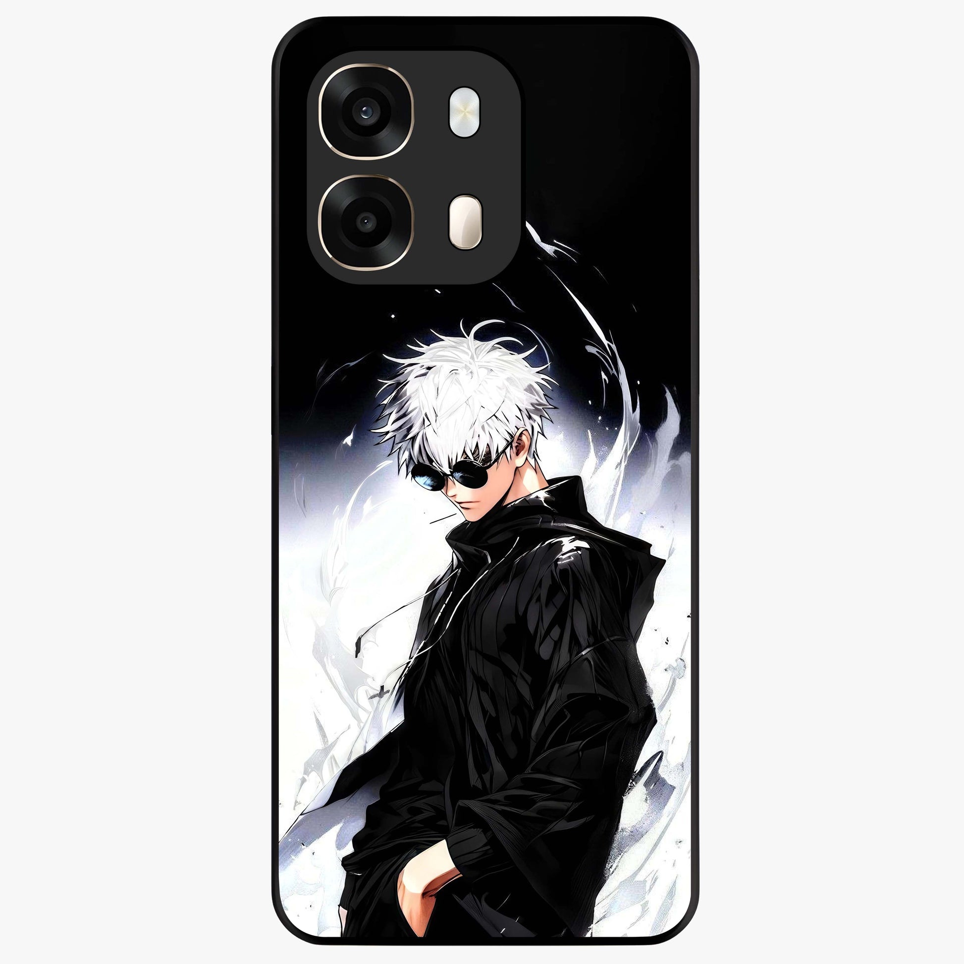 Limitless Shadow King Glass Case showing flat back view with powerful shadow warrior artwork and glossy glass finish.