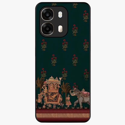 Macmerise Glass Case showing flat back view with stylish modern artwork and glossy glass finish.