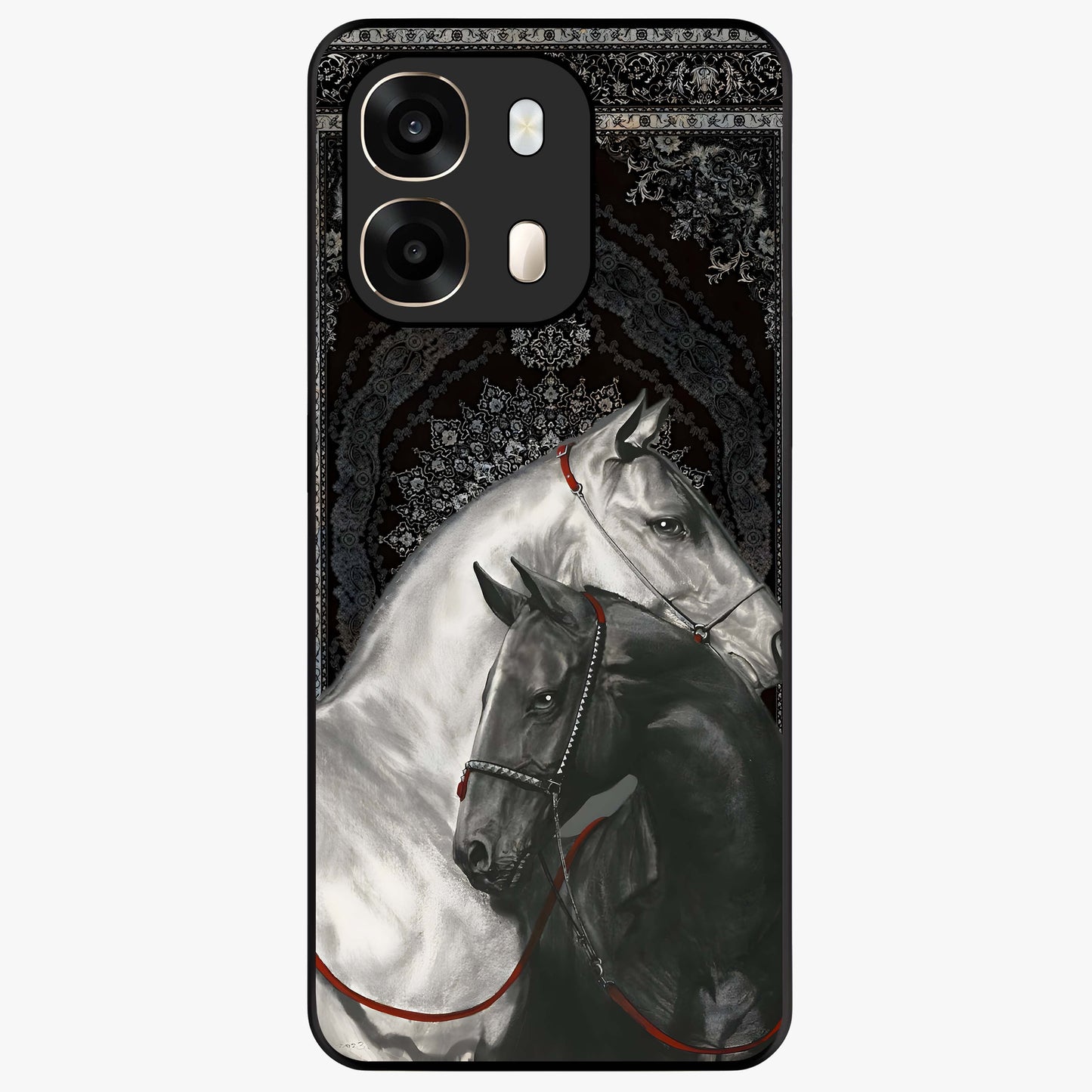 Majestic Ride Legacy Glass Case showing flat back view with powerful automotive inspired artwork and glossy glass finish.
