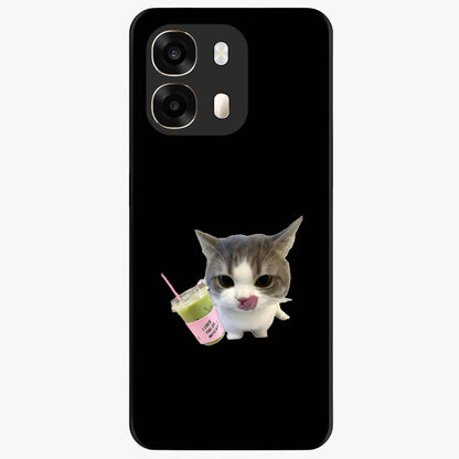 Matcha Cat Style Glass Case showing flat back view with cute matcha themed cat artwork and glossy glass finish.