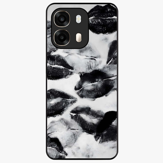 Midnight Kiss Marks Glass Case showing flat back view with lipstick kiss mark artwork and glossy glass finish.