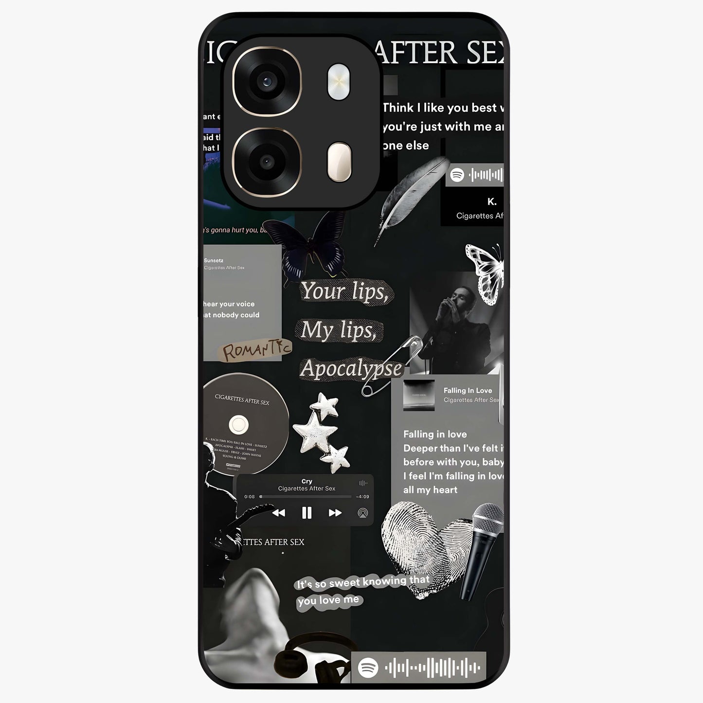 Midnight Love Echo Glass Case showing flat back view with romantic midnight themed artwork and glossy glass finish.