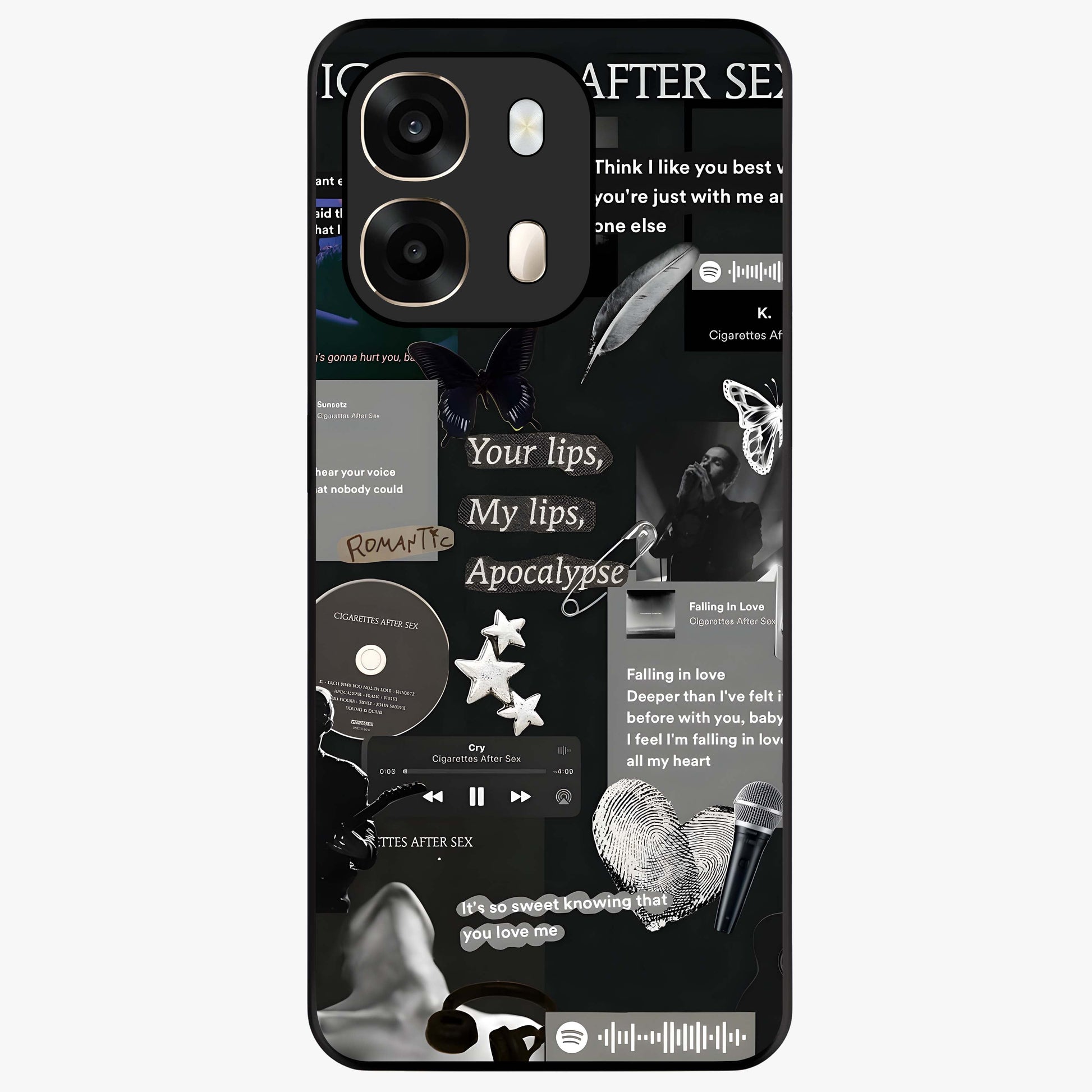 Midnight Love Echo Glass Case showing flat back view with romantic midnight themed artwork and glossy glass finish.