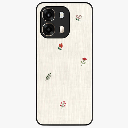 Minimal Petal Whispers Glass Case showing flat back view with soft minimal floral artwork and glossy glass finish.