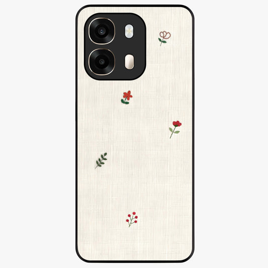 Minimal Petal Whispers Glass Case showing flat back view with soft minimal floral artwork and glossy glass finish.