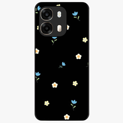 Minimalistic Blue With White Flower Pattern Glass Case showing flat back view with blue background and white flower pattern and glossy glass finish.