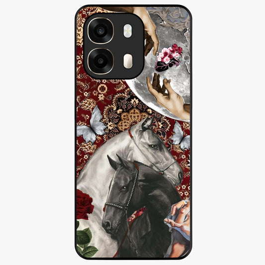 Moonlit Royal Stallion Glass Case showing flat back view with majestic horse under moonlight artwork and glossy glass finish.