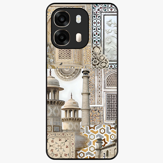 Mughal Marble Legacy Glass Case showing flat back view with intricate Mughal inspired marble pattern and glossy glass finish.
