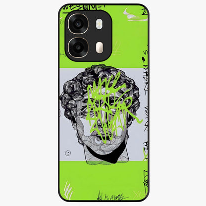 Neo Graffiti Rebellion Glass Case showing flat back view with vibrant graffiti artwork and glossy glass finish.