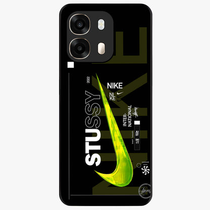 Neon Street Edition Glass Case showing flat back view with neon street style artwork and glossy glass finish.