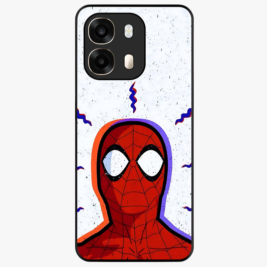 Omg Spiderman Glass Case showing flat back view with bold superhero inspired artwork and glossy glass finish.