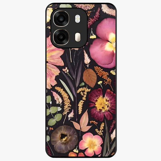 Petal Dream Tapestry Glass Case showing flat back view with intricate floral tapestry artwork and glossy glass finish.